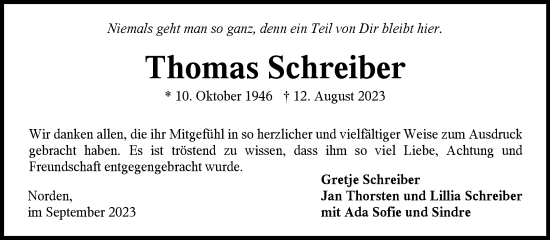 Traueranzeige von Thomas Schreiber von Ostfriesischer Kurier GmbH