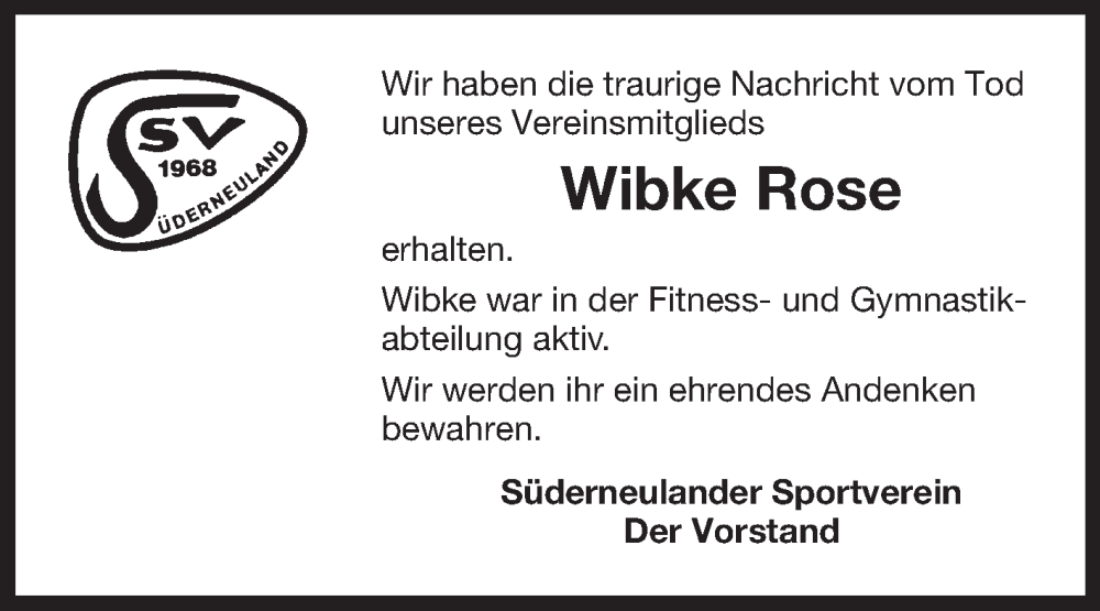  Traueranzeige für Wibke Rose vom 08.09.2023 aus Ostfriesischer Kurier GmbH