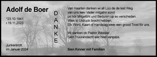 Traueranzeige von Adolf de Boer von Ostfriesischer Kurier GmbH