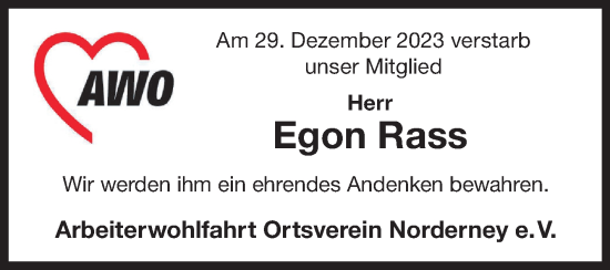 Traueranzeige von Egon Rass von Ostfriesischer Kurier GmbH