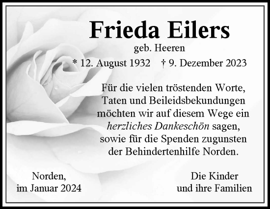 Traueranzeige von Frieda Eilers von Ostfriesischer Kurier GmbH