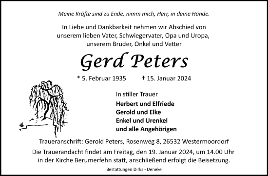 Traueranzeige von Gerd Peters von Ostfriesischer Kurier GmbH