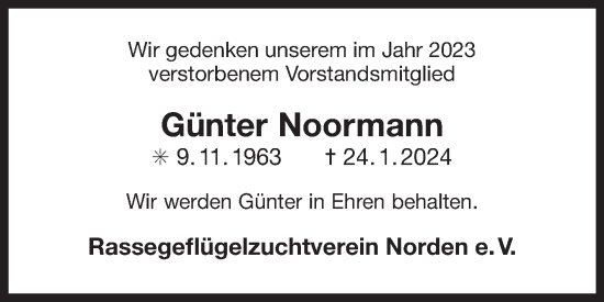 Traueranzeige von Günter Noormann von Ostfriesischer Kurier GmbH