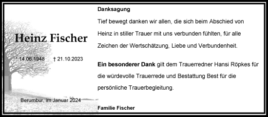 Traueranzeige von Heinz Fischer von Ostfriesischer Kurier GmbH