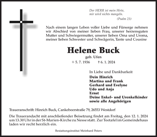 Traueranzeige von Helene Buck von Ostfriesischer Kurier GmbH
