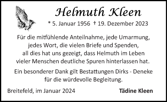 Traueranzeige von Helmuth Kleen von Ostfriesischer Kurier GmbH