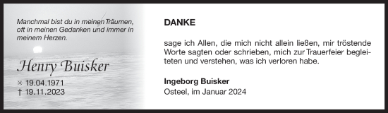 Traueranzeige von Henry Buisker von Ostfriesischer Kurier GmbH
