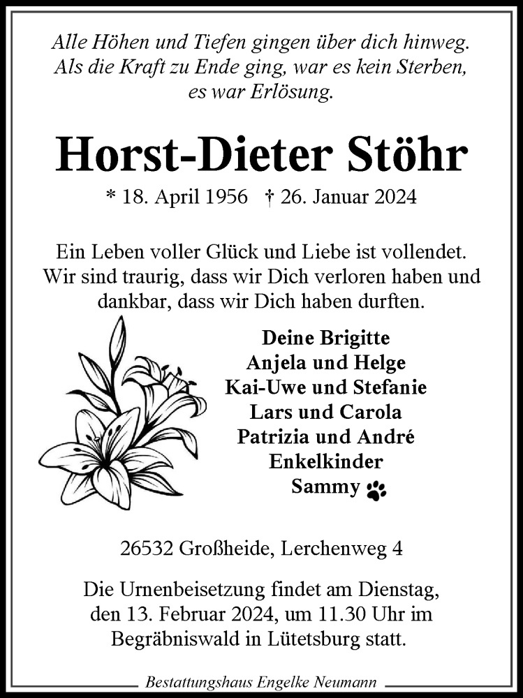  Traueranzeige für Horst-Dieter Stöhr vom 31.01.2024 aus Ostfriesischer Kurier GmbH