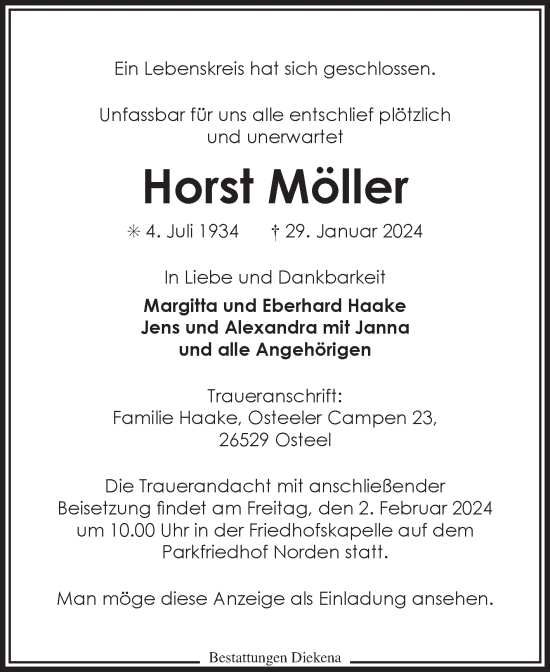 Traueranzeige von Horst Möller von Ostfriesischer Kurier GmbH