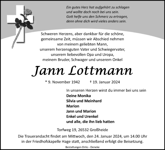 Traueranzeige von Jann Lottmann von Ostfriesischer Kurier GmbH
