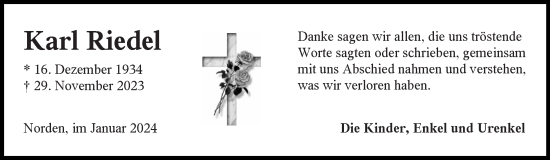 Traueranzeige von Karl Riedel von Ostfriesischer Kurier GmbH