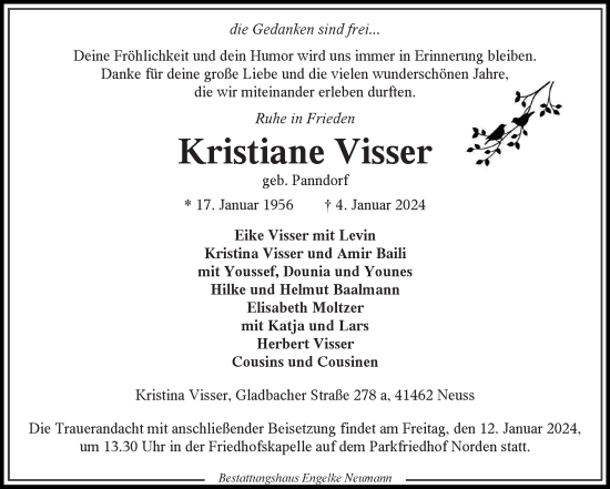 Traueranzeige von Kristiane Visser von Ostfriesischer Kurier GmbH
