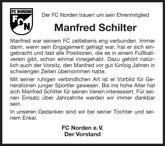 Traueranzeige von Manfred Schilter von Ostfriesischer Kurier GmbH