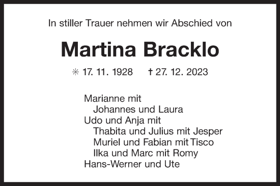 Traueranzeige von Martina Bracklo von Ostfriesischer Kurier GmbH