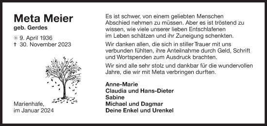 Traueranzeige von Meta Meier von Ostfriesischer Kurier GmbH