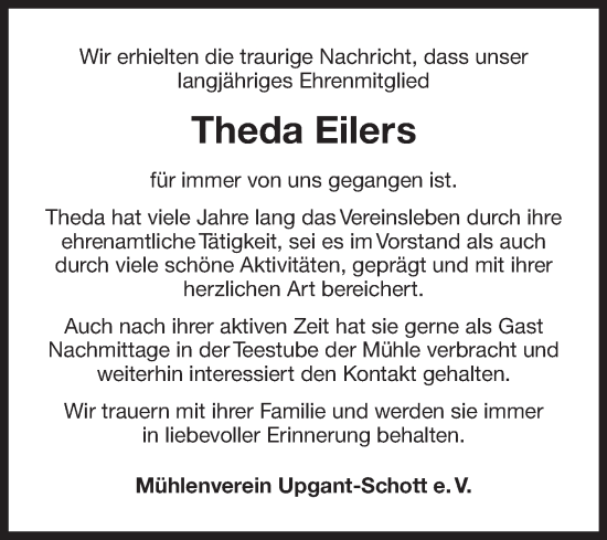 Traueranzeige von Theda Eilers von Ostfriesischer Kurier GmbH