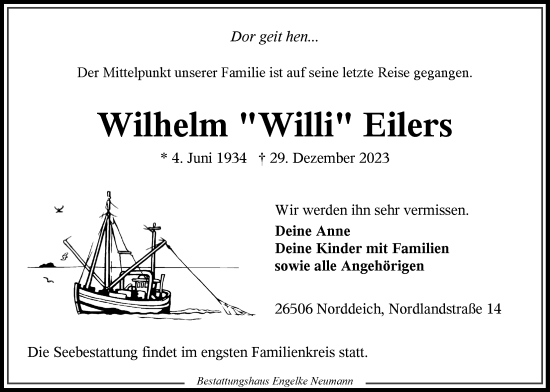 Traueranzeige von Wilhelm Eilers von Ostfriesischer Kurier GmbH