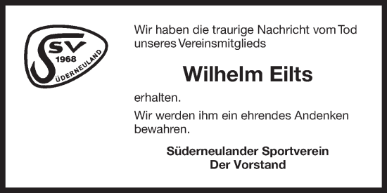 Traueranzeige von Wilhelm Eilts von Ostfriesischer Kurier GmbH