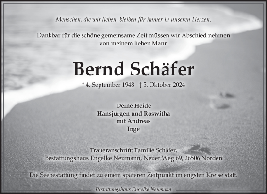Traueranzeige von Bernd Schäfer von Ostfriesischer Kurier GmbH