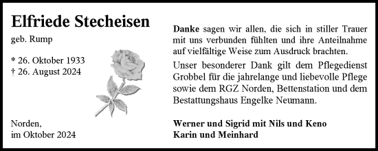 Traueranzeige von Elfriede Stecheisen von Ostfriesischer Kurier GmbH
