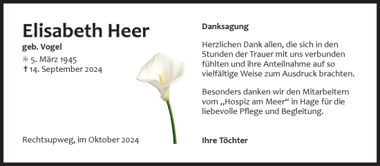 Traueranzeige von Elisabeth Heer von Ostfriesischer Kurier GmbH