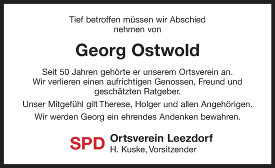 Traueranzeige von Georg Ostwold von Ostfriesischer Kurier GmbH