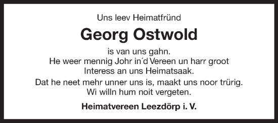 Traueranzeige von Georg Ostwold von Ostfriesischer Kurier GmbH