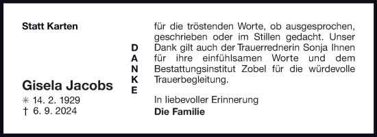 Traueranzeige von Gisela Jacobs von Ostfriesischer Kurier GmbH