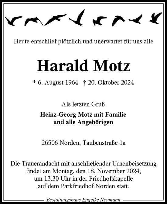 Traueranzeige von Harald Motz von Ostfriesischer Kurier GmbH