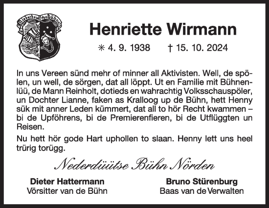 Traueranzeige von Henriette Wirmann von Ostfriesischer Kurier GmbH