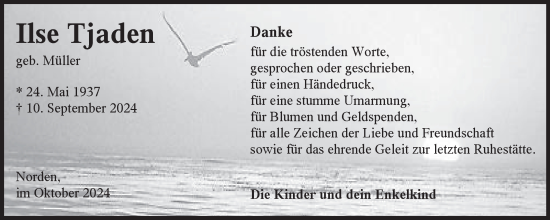 Traueranzeige von Ilse Tjaden von Ostfriesischer Kurier GmbH