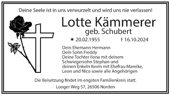 Traueranzeige von Lotte Kämmerer von Ostfriesischer Kurier GmbH