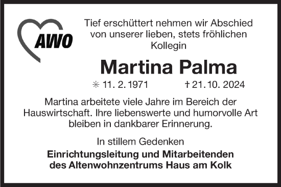 Traueranzeige von Martina Palma von Ostfriesischer Kurier GmbH