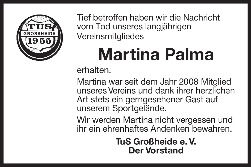  Traueranzeige für Martina Palma vom 29.10.2024 aus Ostfriesischer Kurier GmbH