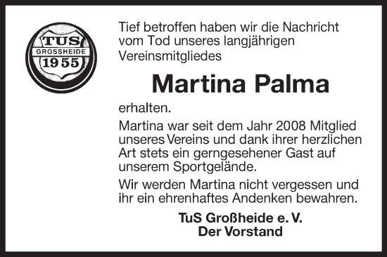 Traueranzeige von Martina Palma von Ostfriesischer Kurier GmbH