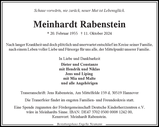 Traueranzeige von Meinhardt Rabenstein von Ostfriesischer Kurier GmbH