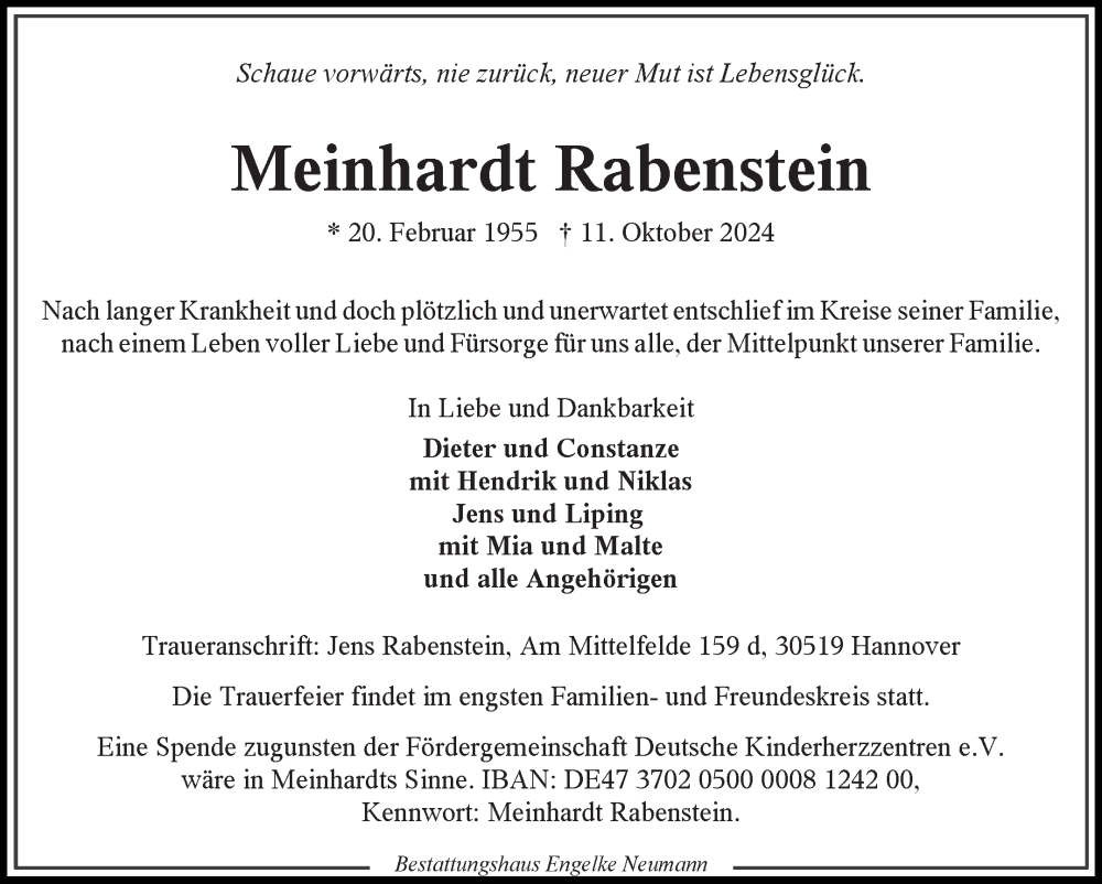  Traueranzeige für Meinhardt Rabenstein vom 19.10.2024 aus Ostfriesischer Kurier GmbH