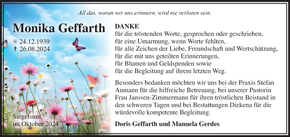  Traueranzeige für Monika Geffarth vom 05.10.2024 aus Ostfriesischer Kurier GmbH