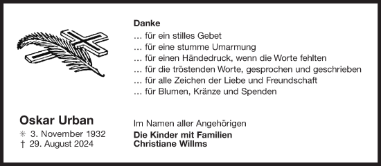 Traueranzeige von Oskar Urban von Ostfriesischer Kurier GmbH