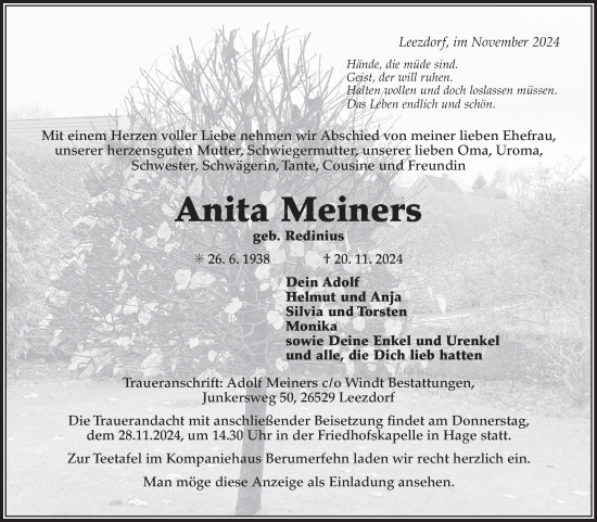 Traueranzeige von Anita Meiners von Ostfriesischer Kurier GmbH