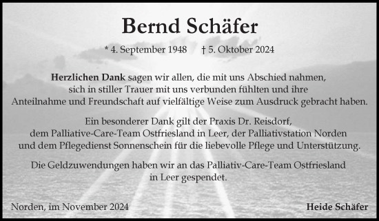 Traueranzeige von Bernd Schäfer von Ostfriesischer Kurier GmbH