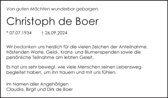 Traueranzeige von Christoph de Boer von Ostfriesischer Kurier GmbH