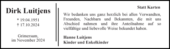 Traueranzeige von Dirk Luitjens von Ostfriesischer Kurier GmbH
