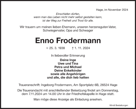 Traueranzeige von Enno Frodermann von Ostfriesischer Kurier GmbH