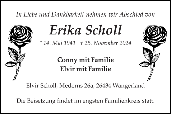 Traueranzeige von Erika Scholl von Ostfriesischer Kurier GmbH