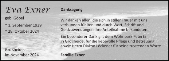Traueranzeige von Eva Exner von Ostfriesischer Kurier GmbH