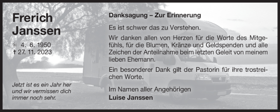 Traueranzeige von Frerich Janssen von Ostfriesischer Kurier GmbH
