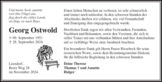 Traueranzeige von Georg Ostwold von Ostfriesischer Kurier GmbH