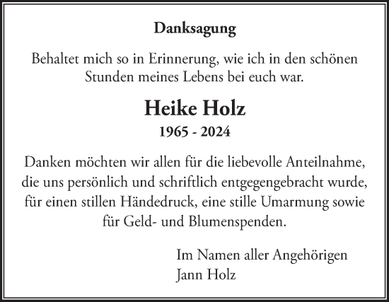 Traueranzeige von Heike Holz von Ostfriesischer Kurier GmbH