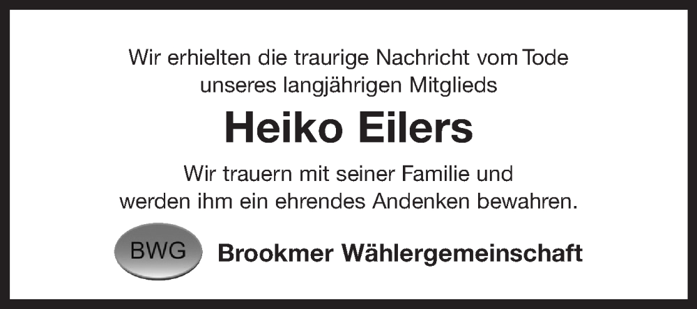  Traueranzeige für Heiko Eilers vom 30.11.2024 aus Ostfriesischer Kurier GmbH